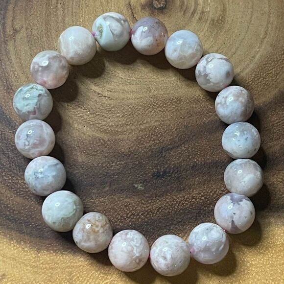 Flower Agate pink beaded stretch bracelet beads 7” 10mm new handmade - Picture 5 of 8